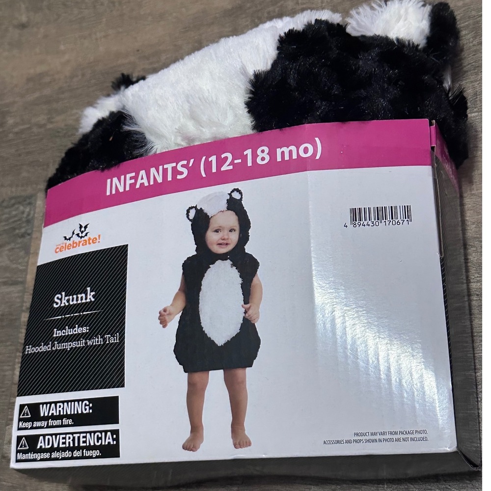 Precious Skunk Hooded Jumpsuit Halloween Costume Infant 12-18 Months  NWT